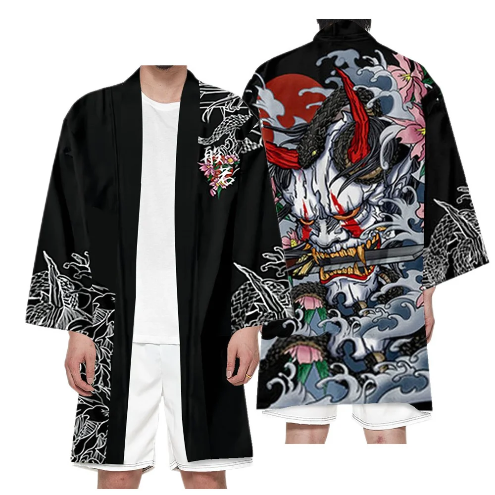 Chinese Dragon Cardigan Harajuku Long Style Japanese Kimono for Men Women