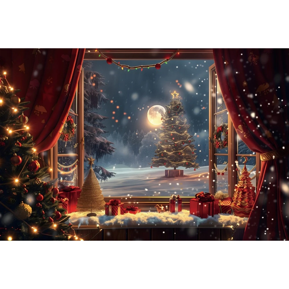Fondo de fotografía de Navidad, árbol de Navidad, ventana de invierno,  chimenea, regalos de Papá Noel, Nochebuena, decoración de fiesta familiar,  Fondo de foto - AliExpress, image size:1000x1000