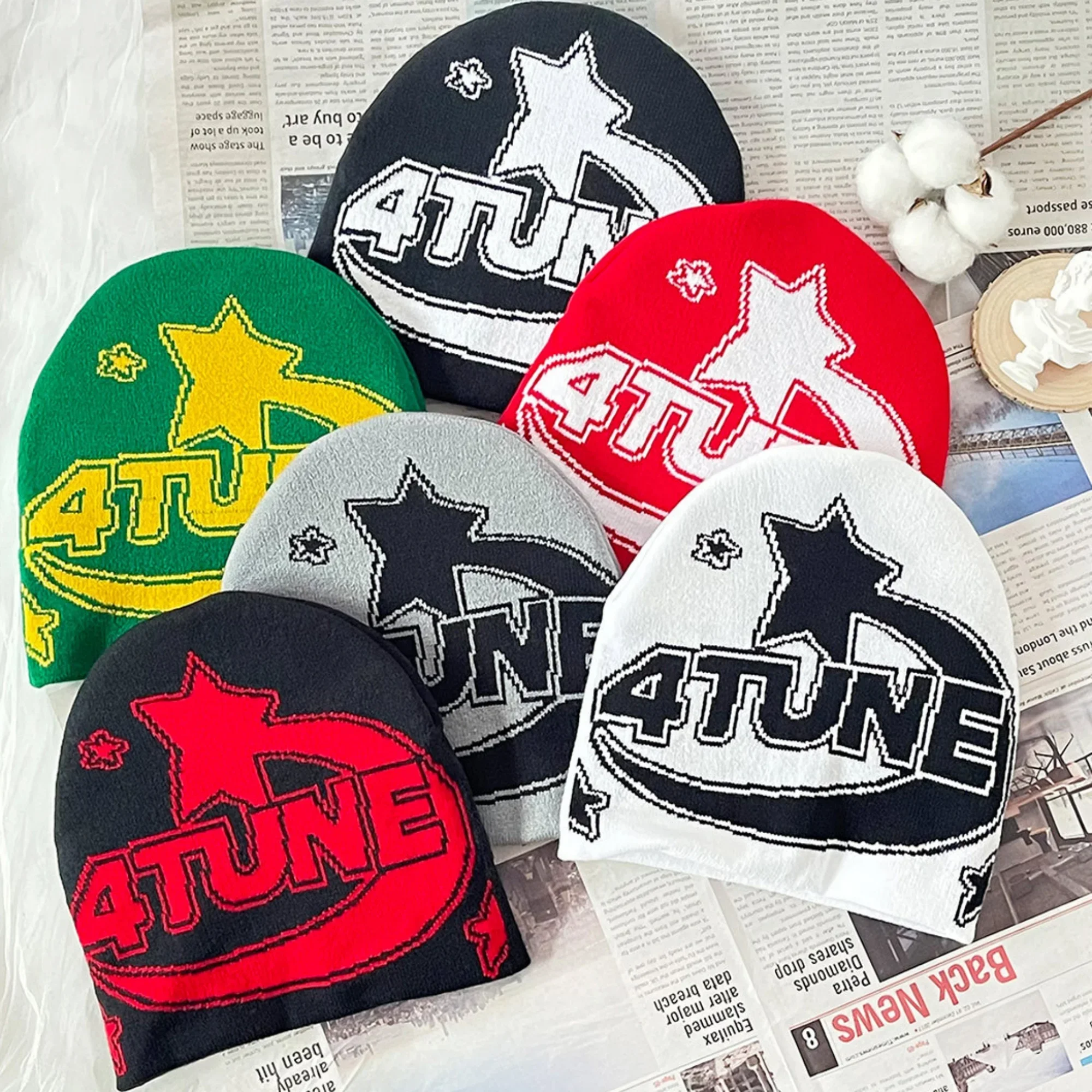 Letter Turban Cap Knitted Hat Winter Hat Star Beanie Trilby Wool Fleece Lined Knit Beanie Keep Warm Stocking Caps ﻿Skullies