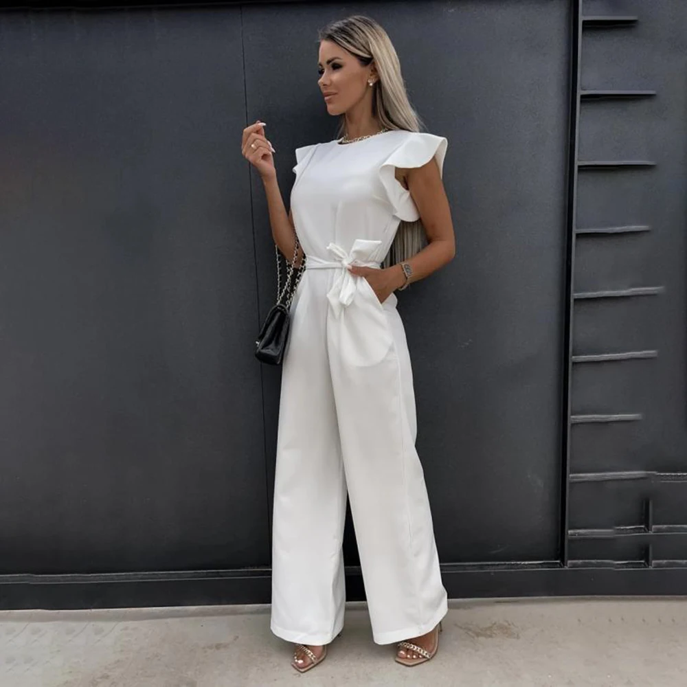 2023 Summer Women Casual Jumpsuits Fashion Butterfly Sleeve Wide Leg Jumpsuit Elegant Romper Vintage Streetwear Overalls