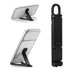 Compact Keychain Phone Stand with Snap Hook - Portable & Foldable Desktop Holder (Black)