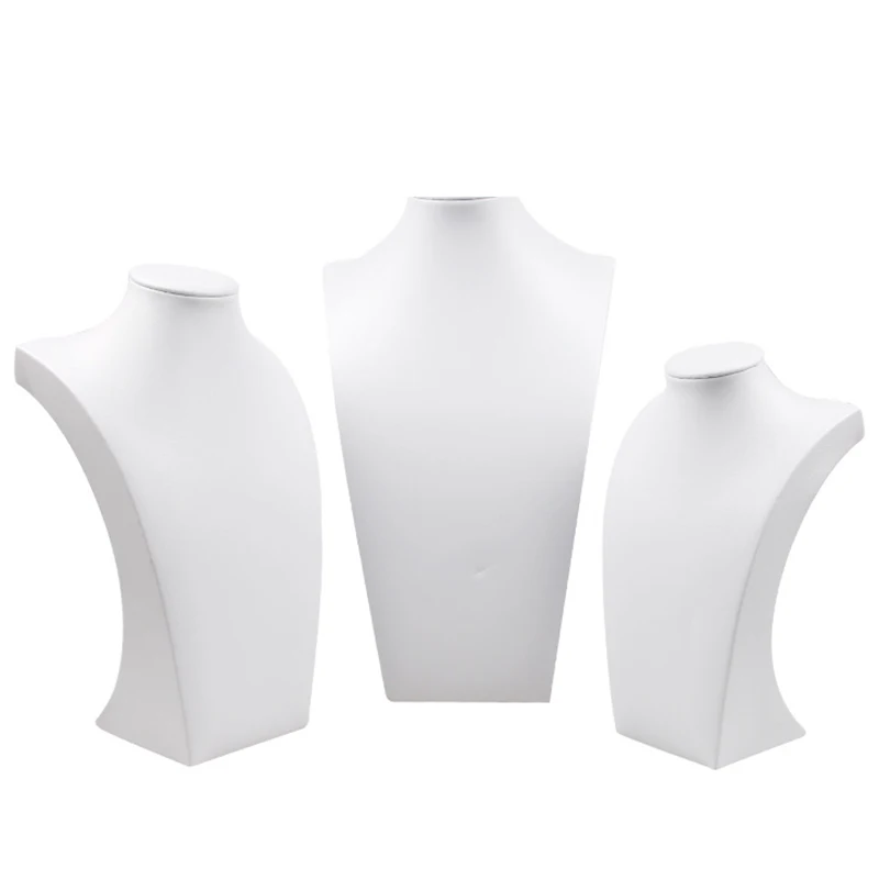 25cm White PU Leather Mannequin Wooden Rack Portrait Necklace Pendant Display Showcase Bust Stand Holder For Necklace