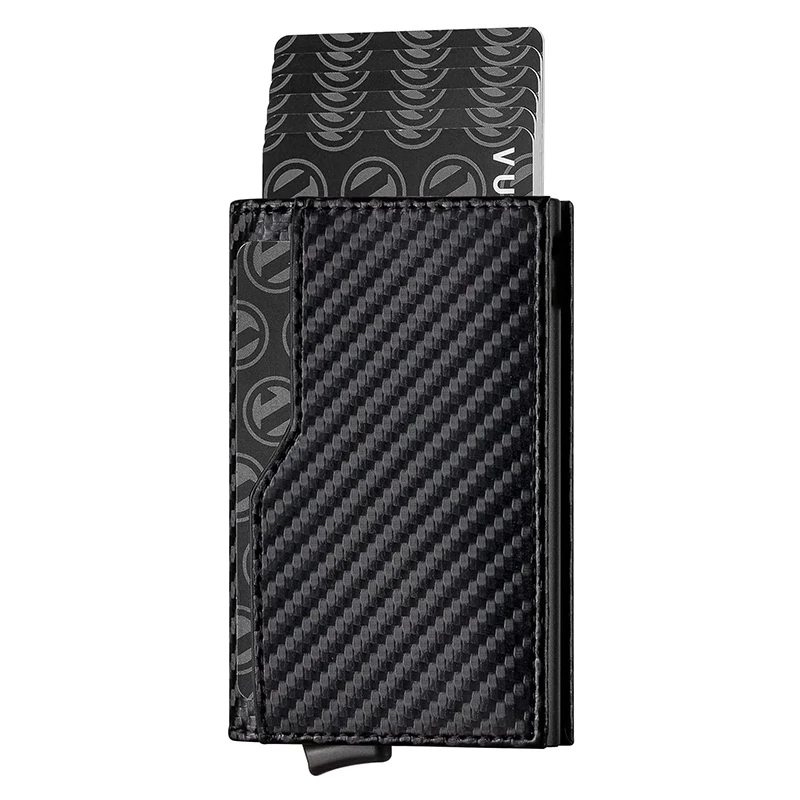 Black Small Wallets Credit Card Holder Case Double ID Window RFID Blocking Automatic Leather Wallet for Cards Notes