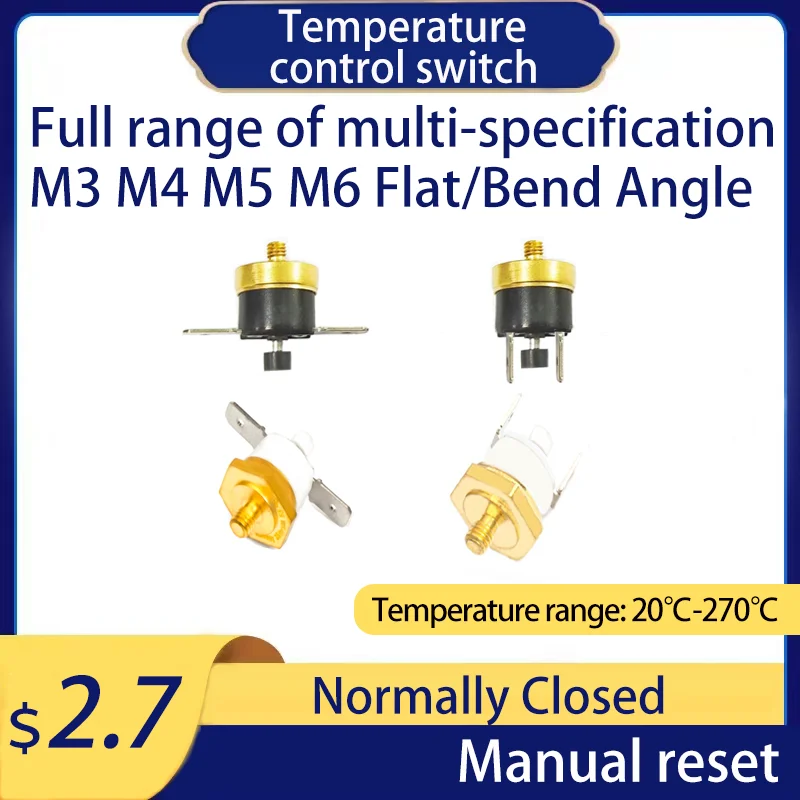 M3 M4 M5 M6 Normally Closed KSD301 Manual Reset 20-270 Degree KSD-301 Temperature Switch Thermostat Sensor Thread-in Brass Probe