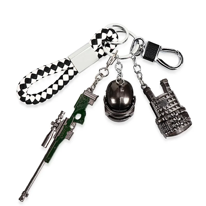 pubgミリタリーキーホルダーセット PUBG-Playerunknowns Battlegrounds Keychain, Armor Helmet, 98K