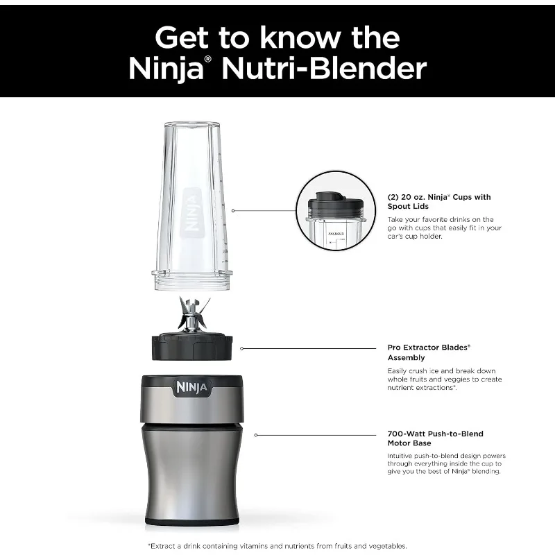 Ninja BN300C, Personal Nutri-Blender With Ice-Crushing Technology, Black/Silver, 700W 2