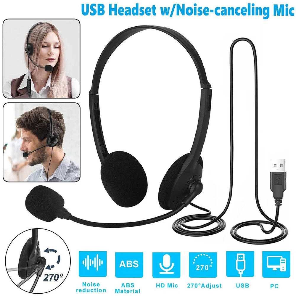 Noise Cancelling Headphones PC Gaming With Microphone USB Wired Computer Headset Headset Wired for Computer/Mac/Laptop Office 1