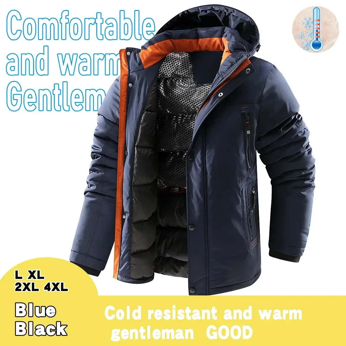 

Winter Warm Men's Cotton Jacket Removable Hooded Solid Color Thicken Black Blue Plus Size Men Parkas Jacket Outdoor Overcoat