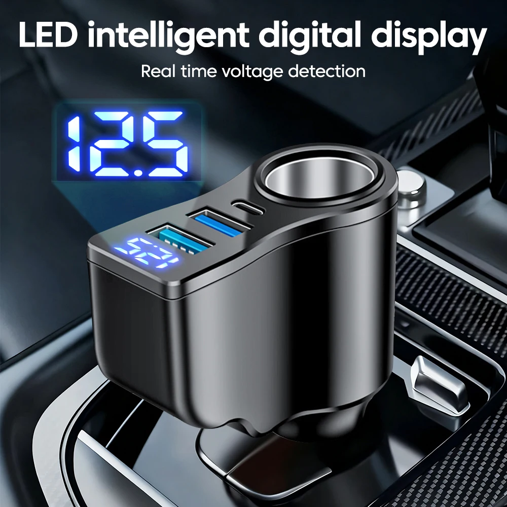 Caricabatterie Digitale per Auto 3.1A con Doppia Porta USB 5V/3.1A + Type-C PD5v/3A + Adattatore per Auto 90W per Ricarica Rapida di Cellulari - Image 6