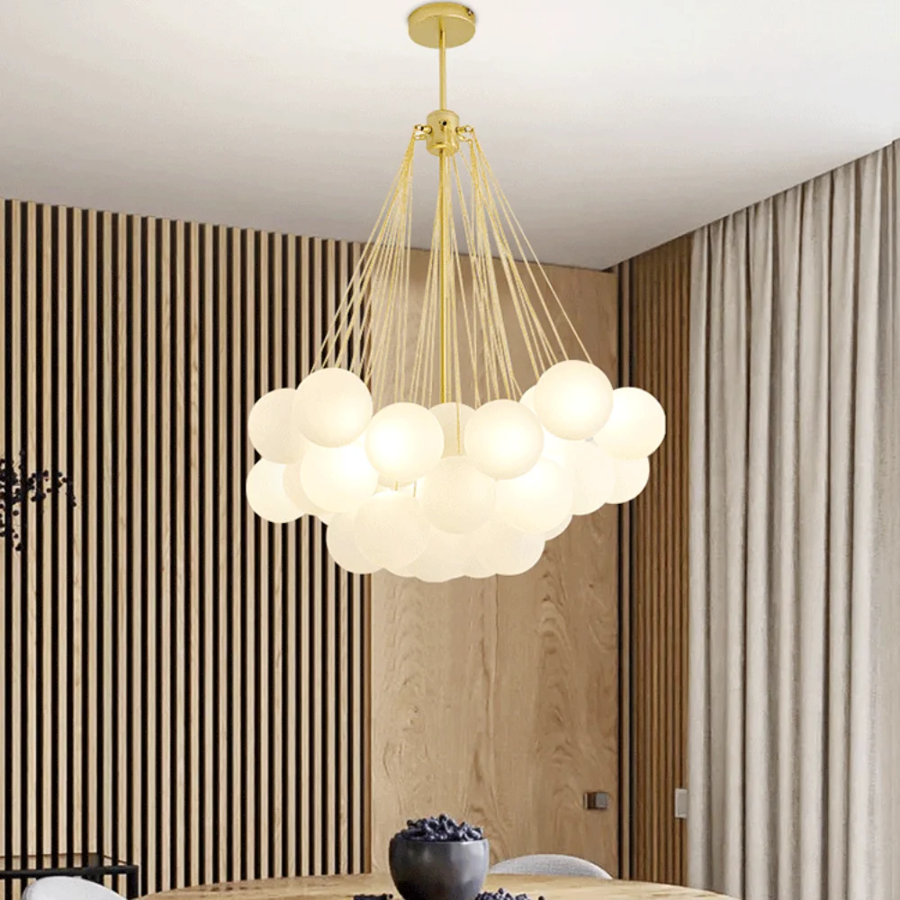 Modern Glass Ball Hanging Chandelier for Living Dining Table Room Decoration Kitchen Lamps Gold Black LED Ceiling Pendant Light 6