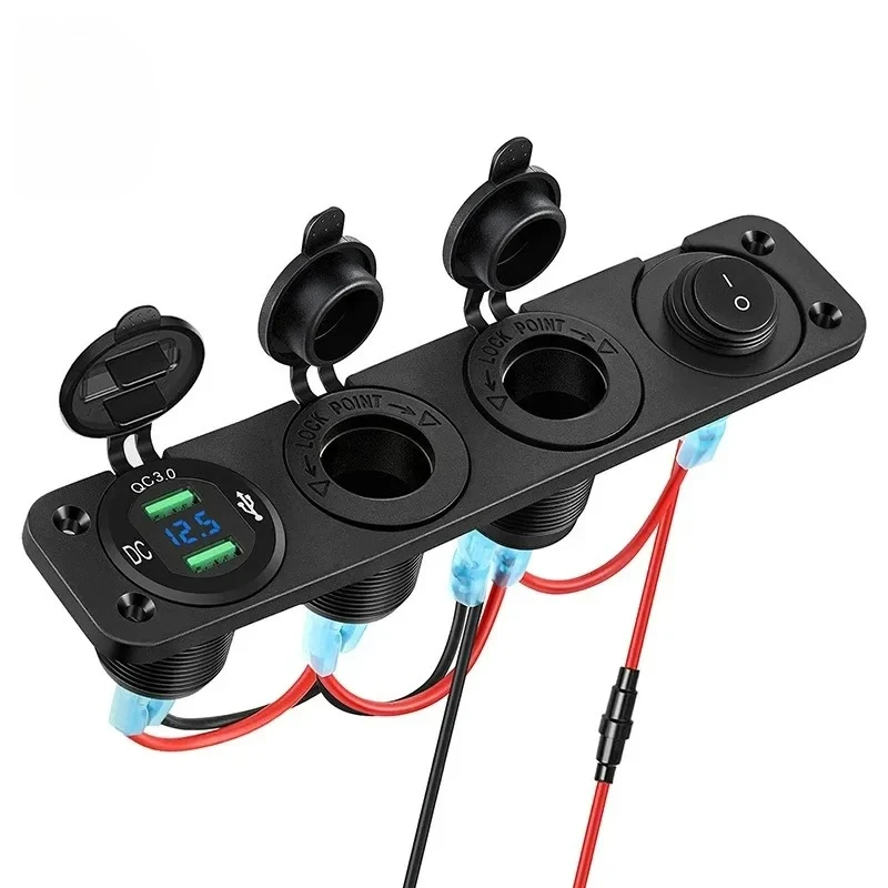 Presa Accendisigari USB Pannello Auto 18W QC3.0 + 45W PD Tipo C - Voltmetro LED E Interruttore - Adattatore 12V-24V Per Auto, Camper, Barca - 2