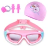 Children's Swimming Goggles Boys and Girls Anti-Fog Swimming Goggles Large Frame Goggles One-Piece Earplugs Nose Clip Swimming C 5