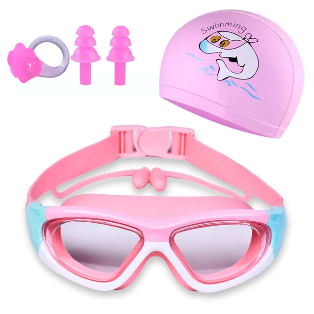 Children's Swimming Goggles Boys and Girls Anti-Fog Swimming Goggles Large Frame Goggles One-Piece Earplugs Nose Clip Swimming C 5
