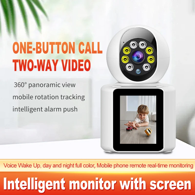 

2023 New Arrival Home Security two-way talk 2.8" Screen Full HD WIFI Video Calling PT Camera with Light