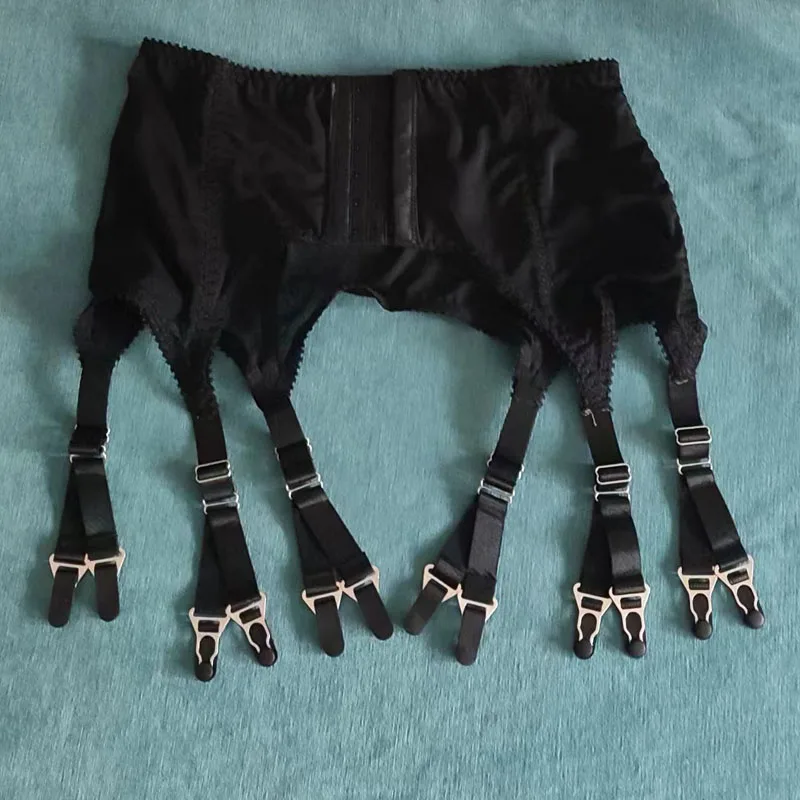 High Waist Mesh Black Garter Belt with 12 Straps - Retro Gothic Lingerie