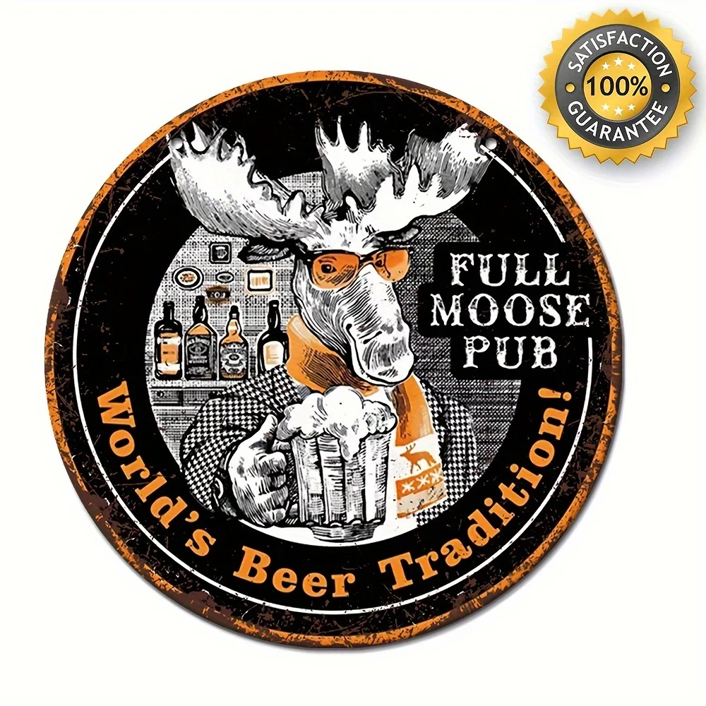 

1pc Round Retro Metal Aluminum Sign, Funny Moose Beer Sign, Wall Art Decor, Wall Decor, Cafe Bar Club Living Room Decor Plaque
