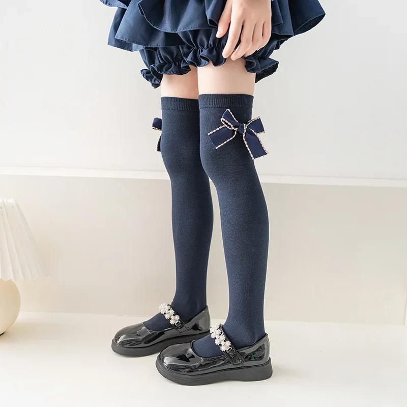 Cotton Knee Socks Knee Length Socks Over the Calf Socks 19inch Kids Lace Knee High Socks For 1-15 Years girl