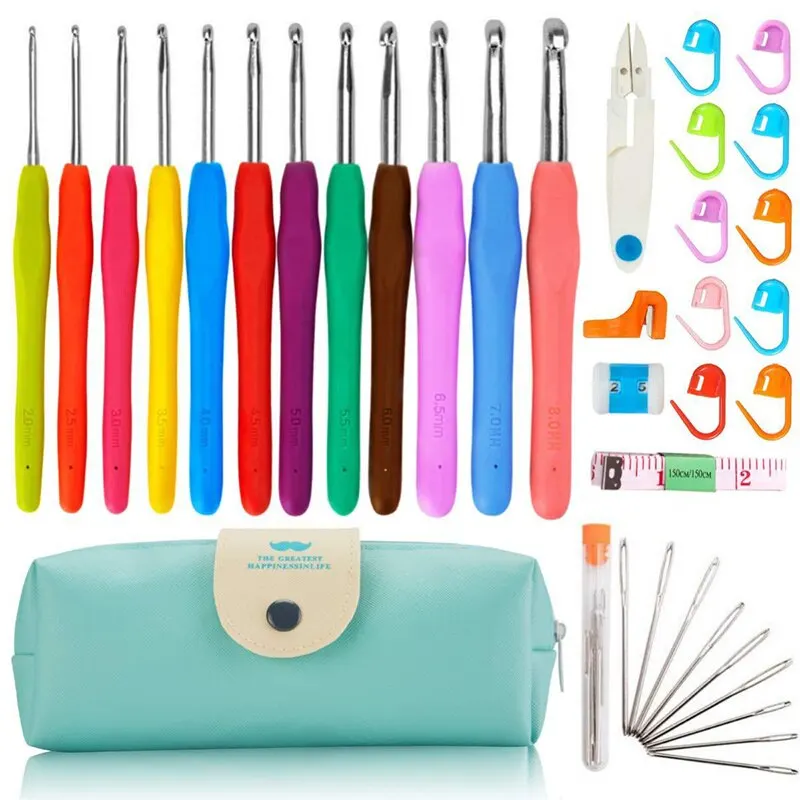 50-Piece Ergonomic Crochet Hook Set - Knitting Needle Kit - Ergonomic Crochet  Hook Set with Various Accessories 