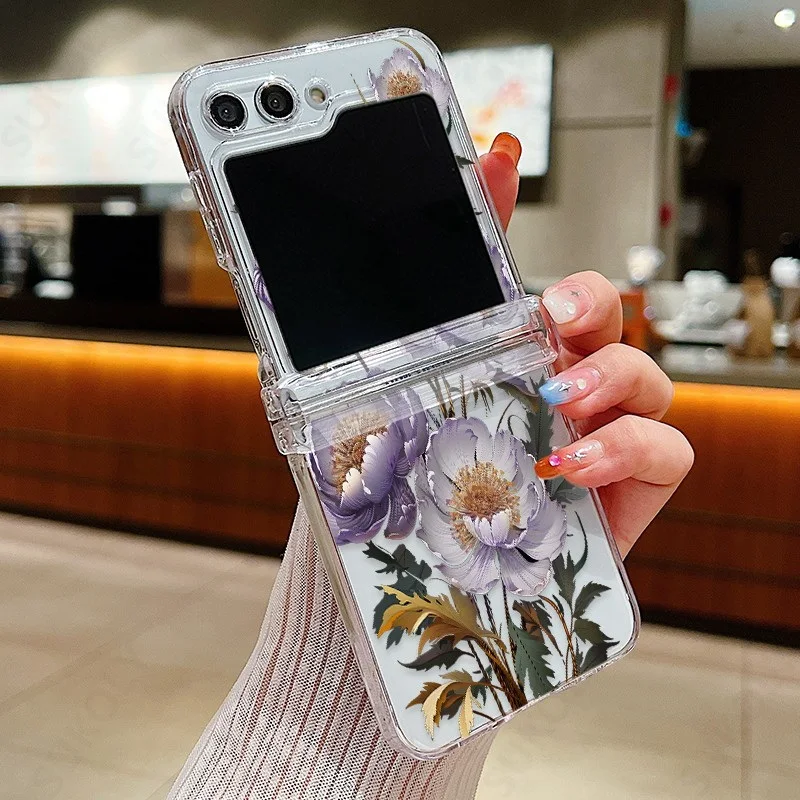 Flower Pattern Shockproof Folding Transparent Hard Cover Case