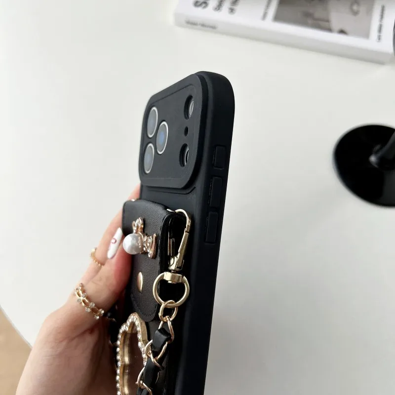 Elegant Mirror Wallet Case with Strap and Card Slot - Crossbody Flower Bag Cover