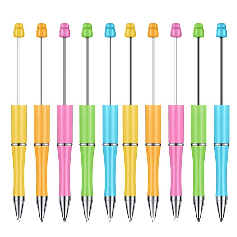 

50Pcs Christmas Beadable Pens Beads Plastic Classic Bead Pens for Student School Office Supplies DIY Making Gift