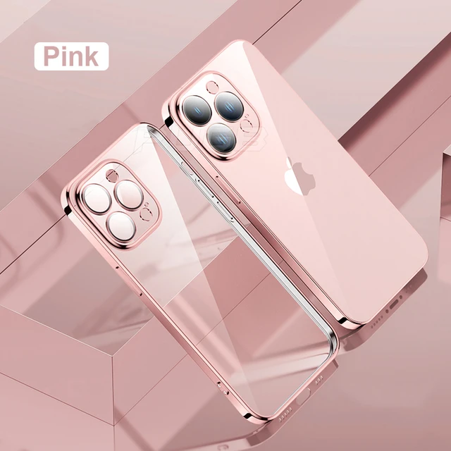 Luxury With Camera Lens Protector Transparent Plating Case For iPhone 13 12 11 Pro MAX Mini Soft Silicone Clear Shockproof Cover Pink