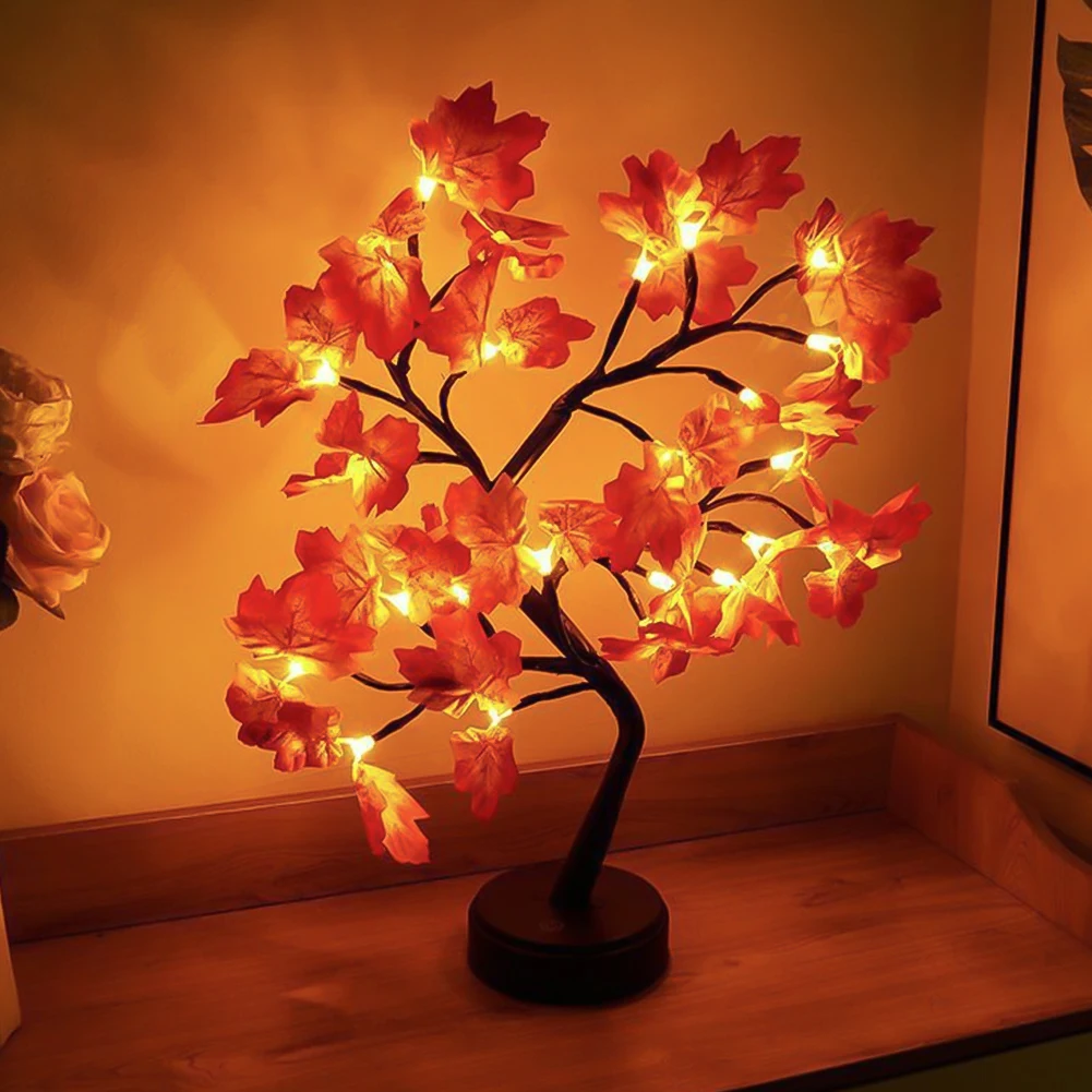 USB Battery Box 24Leds Maple Leaves Copper Wire Tree Light Touch String Light For Home Christmas Thanksgiving Decoration