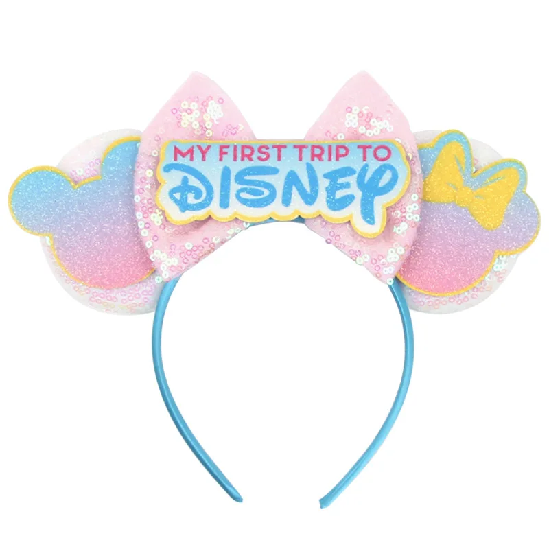 Disney Children's Birthday Mickey Headbands Mickey Ears Hair Accessories Colorful Letter Sparkle Bow Amusement Park Headwear