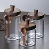 Coffee Bean Storage Jar Glass Sealed Containers Grains Jar with Wood Spoon Clear Spice Jars Kitchen Moisture-proof Storage Tank 6