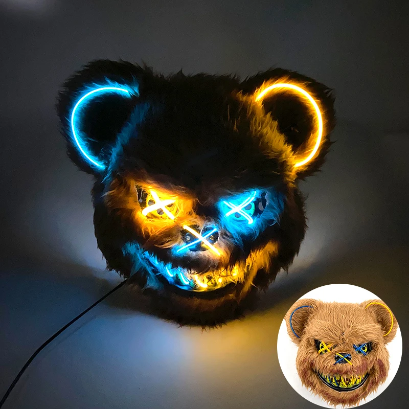 Halloween Light Up Horror Mask Glowing Bloody Bear Killer Mask