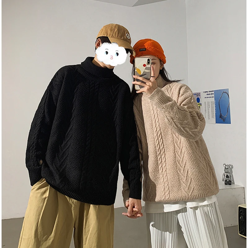 

Oversized Sweaters for Women Men Knitted Pullovers Tops Solid Colors Korean Trendy Jersey Winter High Neck Unisex Baggy Jumper
