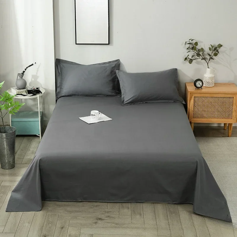 1PC Bed Sheets Polyester Cotton Washed Material Pure White Grey Blue Hotel Bed Sheets Single and Double Home Use (no Pillowcase) 3