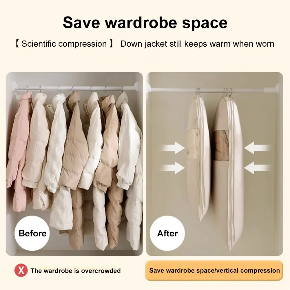 Space Saver Hanging Garment Bag with Self Compression Zipper Closet Organizer Dust Cover Suit Storage Bags High-Quality Coat Bag