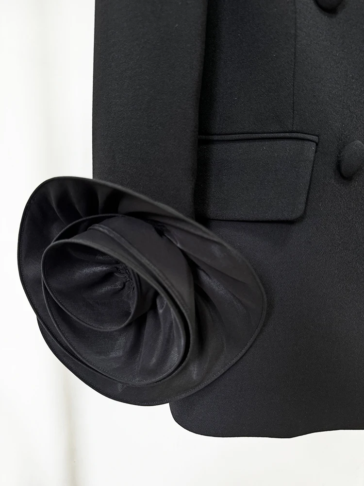 سترة مزدوجة الصدر مزينة بالزهور للنساء ، جاكيت شار...