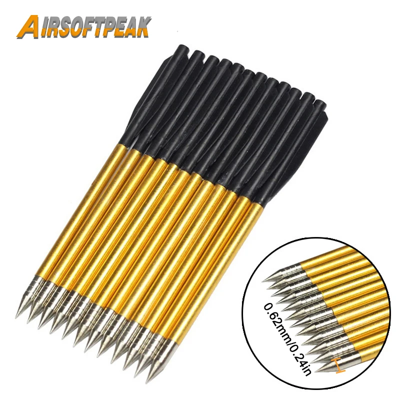 12Pcs Aluminum Archery Arrow Golden 6.2 Inch Broadheads Hunting Shooting For 50 lb/ 80 lb Crossbow Bow Practice Arrows | Спорт и