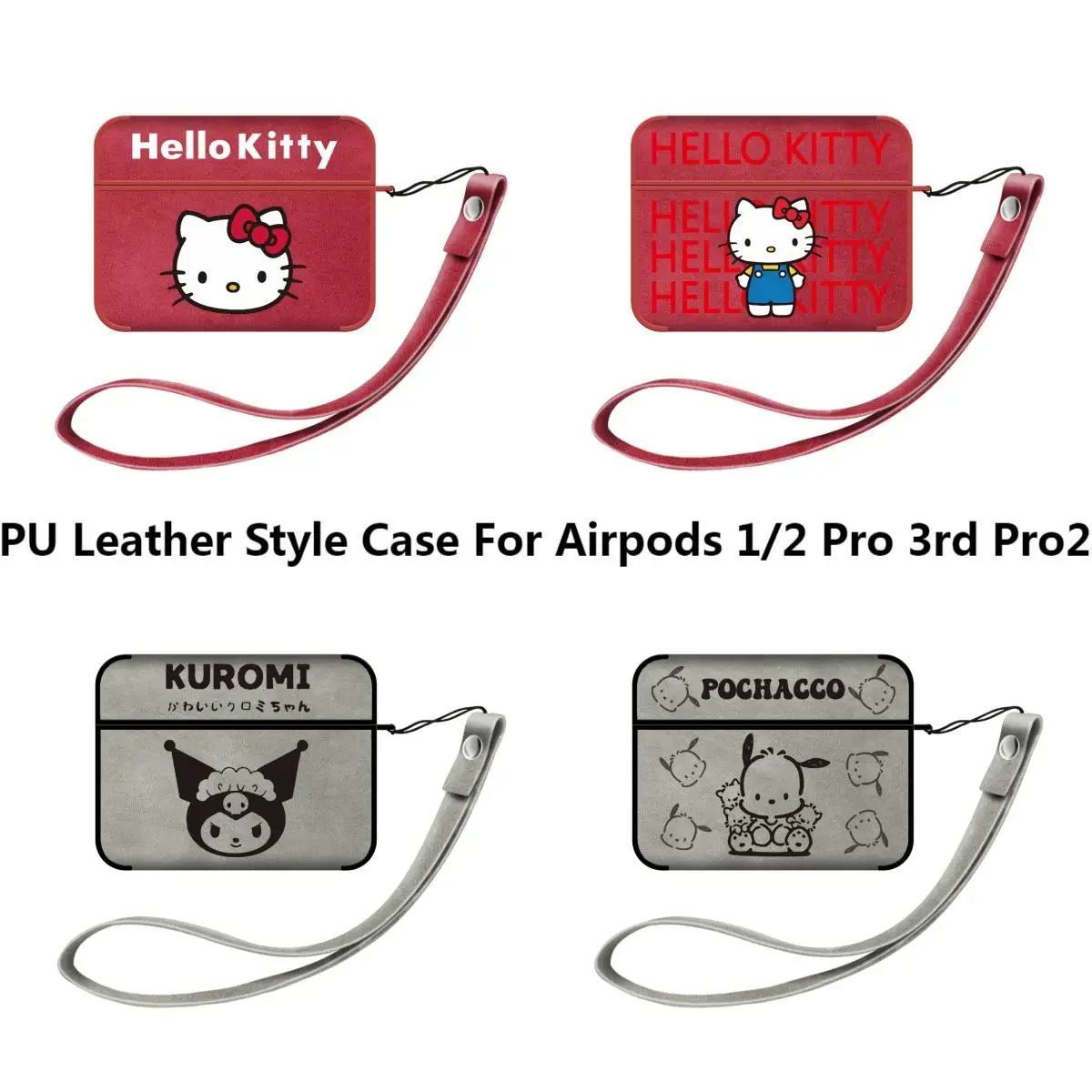 

Sanrio Kitty Kuromi Pochacco Soft Leather Earphone Case For Airpods 3 Pro 2 Bluetooth Headset Cover For Airpods 1 2 Charging Box