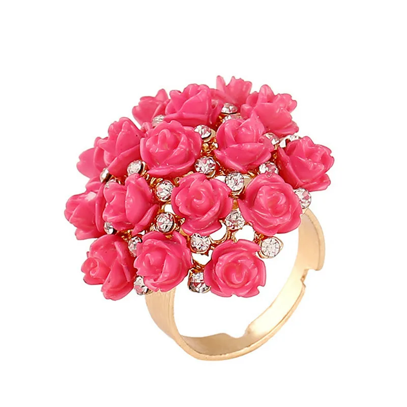 Pink Crystal Rings Rose Gold Pink Crystal Adjustable Ring Hot Rose Flower Crystal Aliexpress