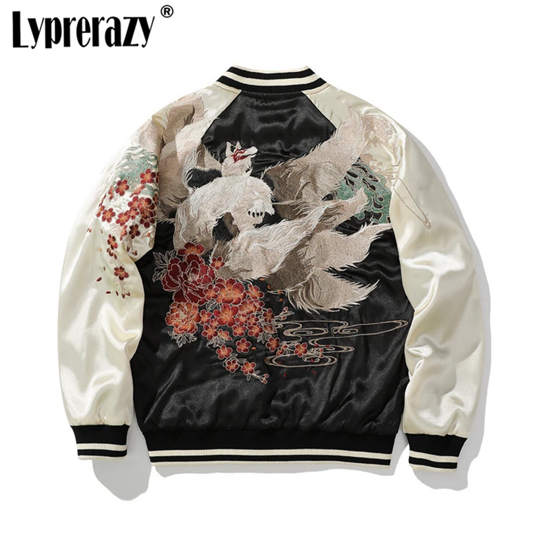 

Lyprerazy National Tide Nine-tailed Fox Embroidery Zipper Jacket Chinese Style Retro Loose Zipper Baseball Uniform