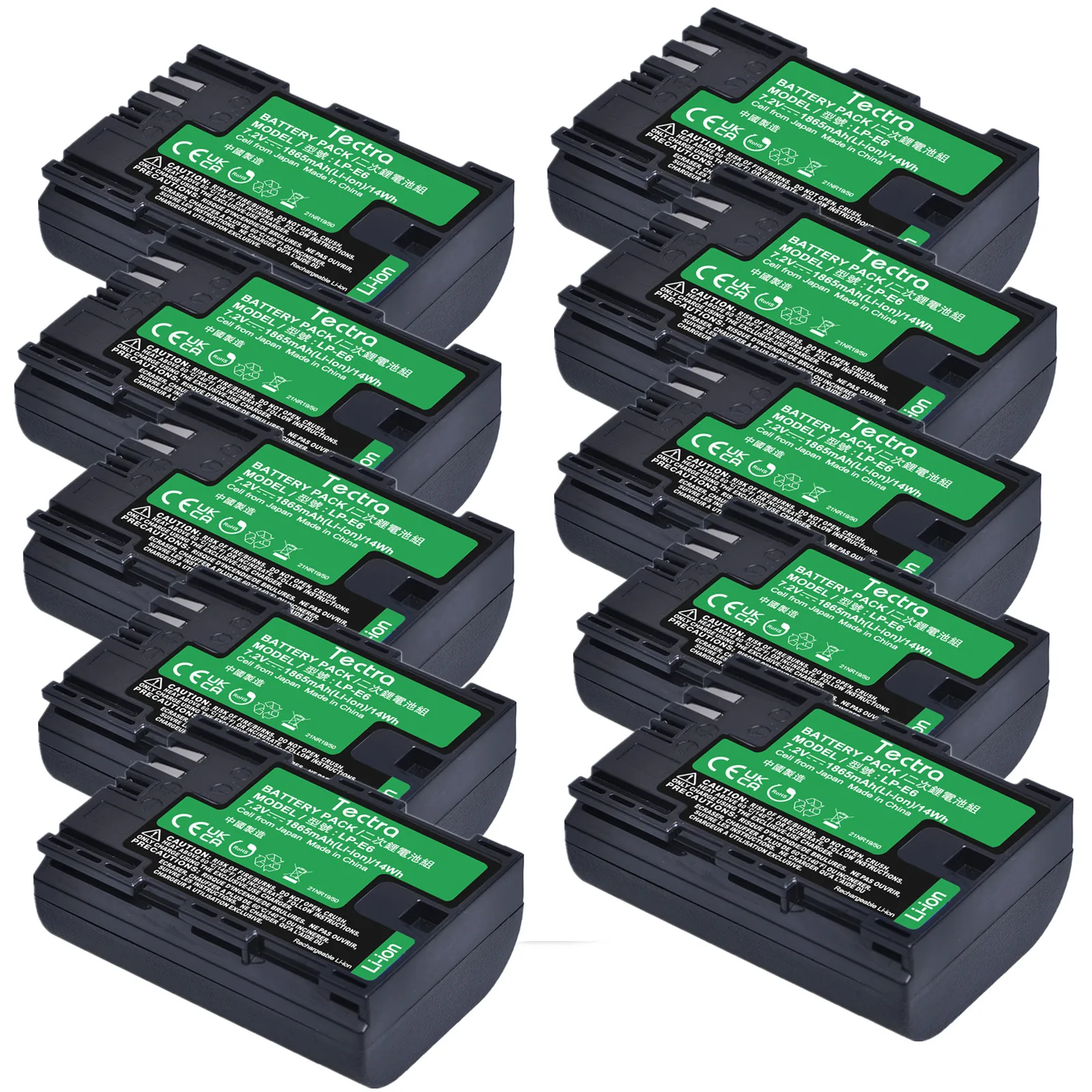 10 Pz 1865Mah Lp E6 Lpe6 Lp-E6 Lp-E6N Batteria Per Canon Eos 5Ds R 5D Mark Ii 5D Mark Iii 6D 7D 80D 90D Eos 5Ds R Xc10 Xc15
