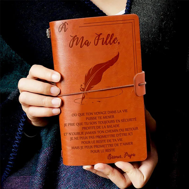 

120*200mm New Vintage A6 Brown Craft Paper Notebook "To My Daughter Love Dad" Engraved Leather Journal Notebook Diary Gift 1pcs