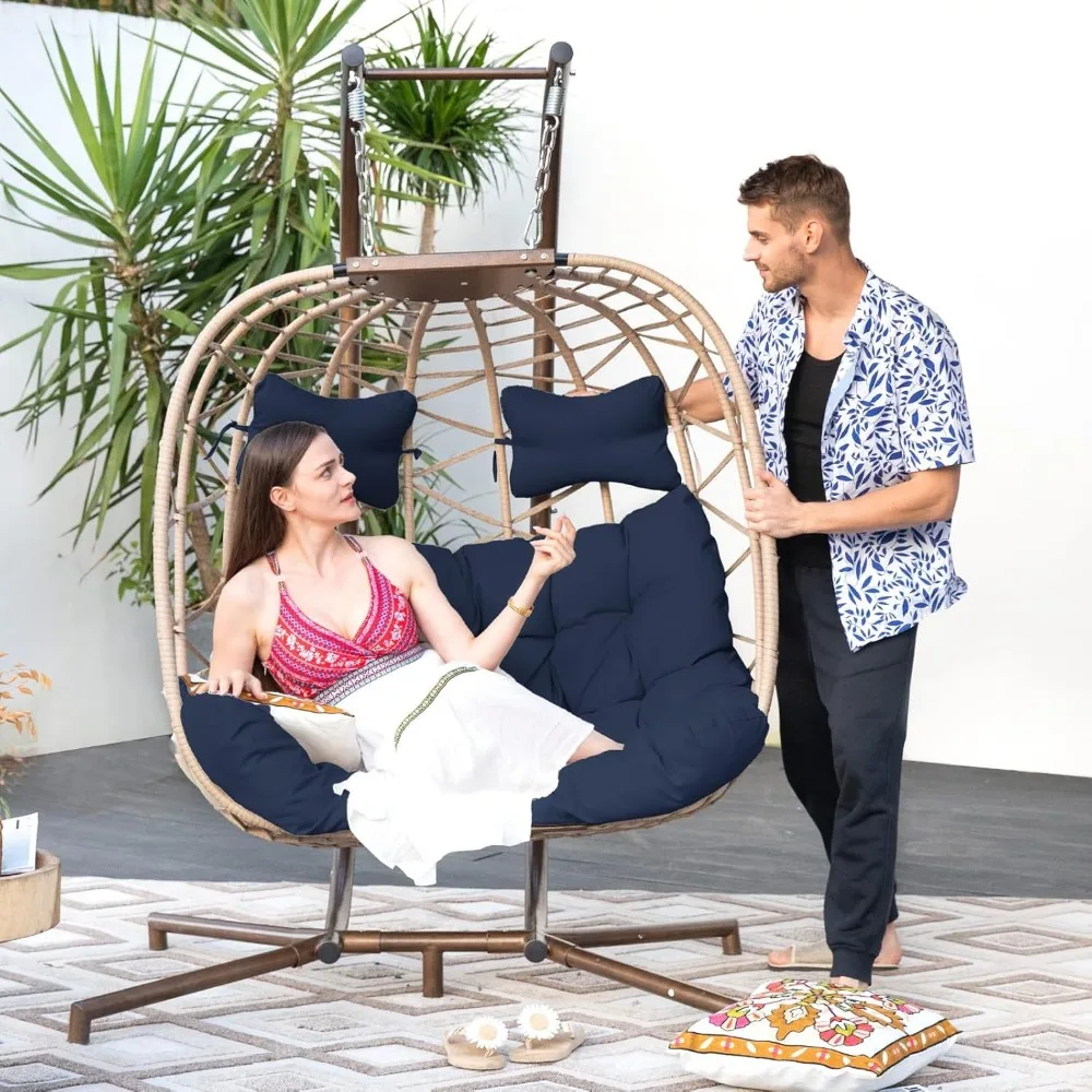 Double Egg Chairs for Outside Navy 2 Person Egg Swing Chair with Stand Oversized Swing Chair,  Hammocks 2