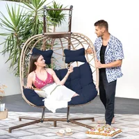 Double Egg Chairs for Outside Navy 2 Person Egg Swing Chair with Stand Oversized Swing Chair,  Hammocks 2