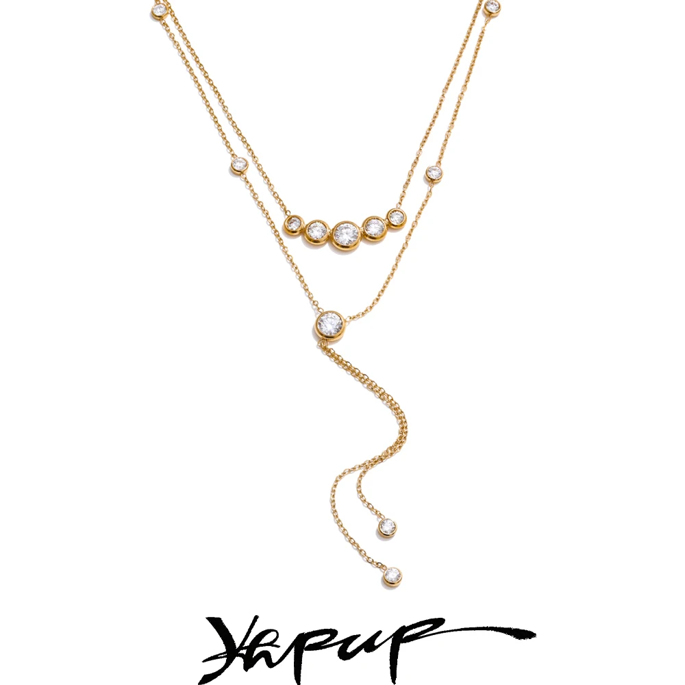 Yhpup Necklace Double-Layer Chain Drop Tassel for Women