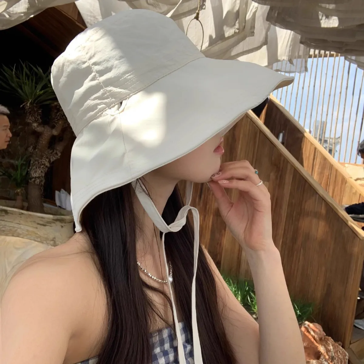 Quick Drying Summer Korean Lace-up Fisherman Hat Women Lightweight Windbreak Rope Sunshade Basin Hat Sun Bucket Hat