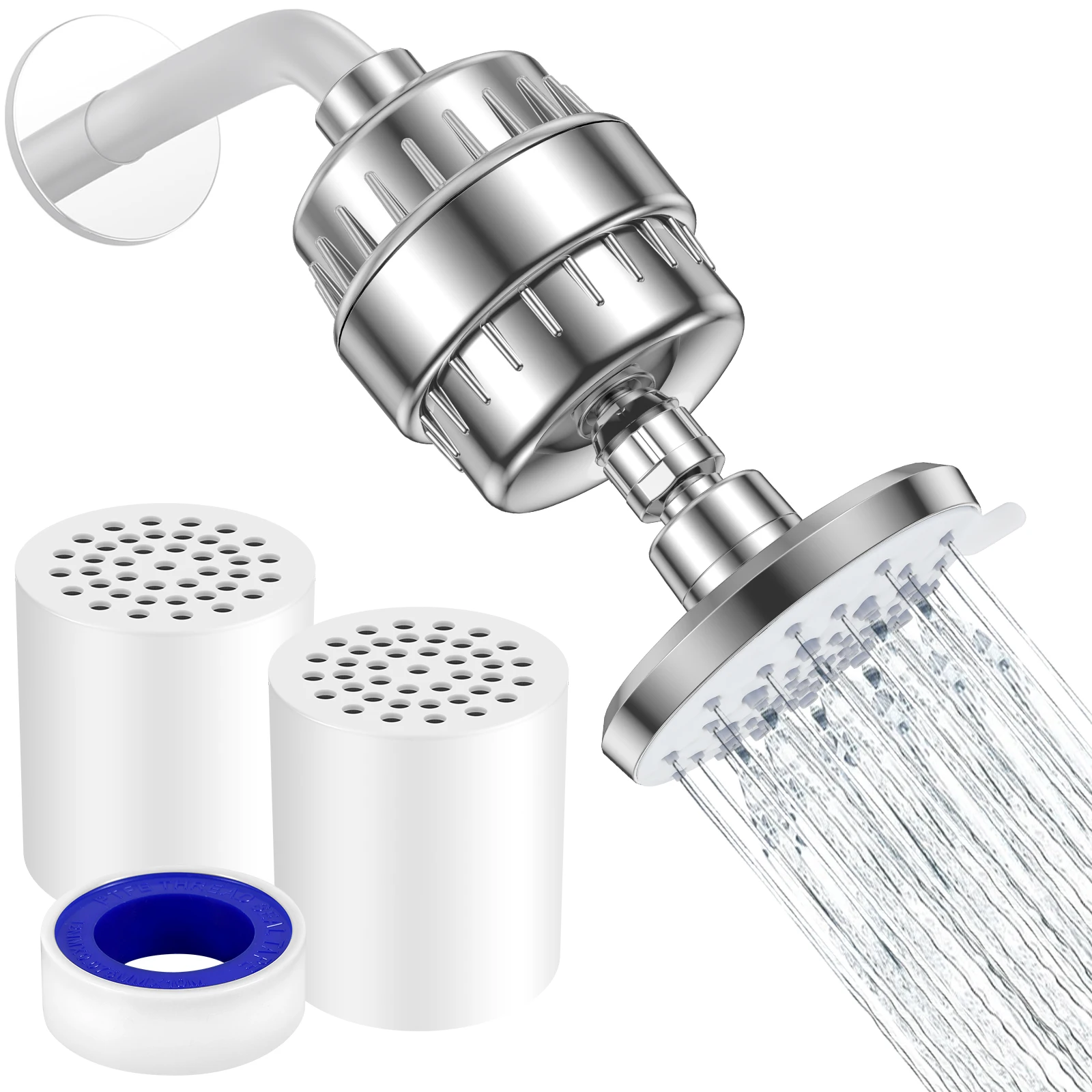

Shower Filter for Hard Water Plastic Shower Water Filter Water Softener Shower Head Filter with 2 Filter Cartridges Vitamin C