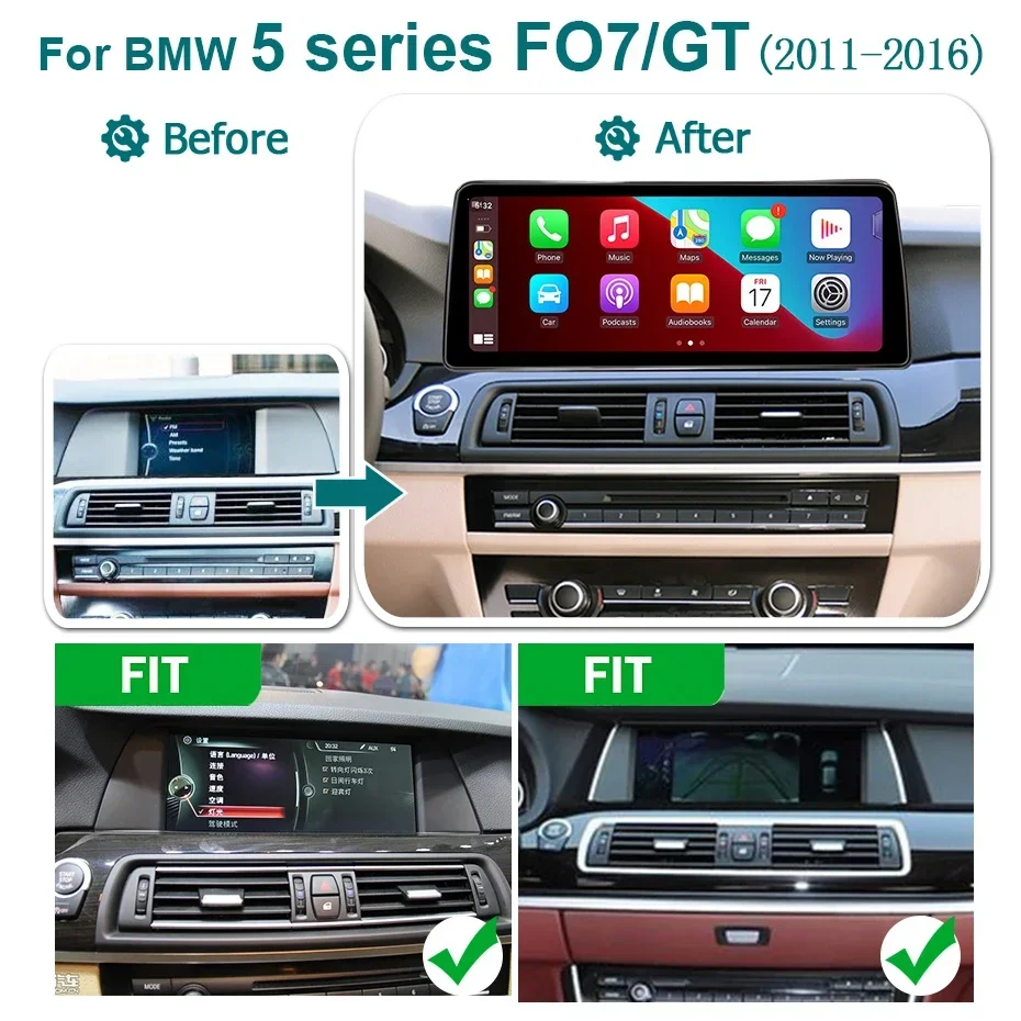 Pantalla estéreo inalámbrica Carplay Android 15 AUTO de 12.5'' para BMW Serie 5 F07 GT CIC NBT, radio para coche, reproductores multimedia, GPS, BT, 4G LTE 2