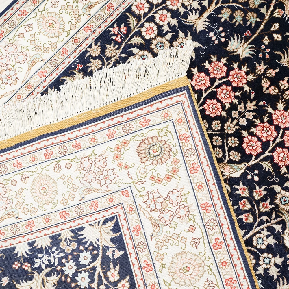 91x152cm Hand Knotted Silk Carpet Black All Over Tapestry Handmade Area Rug (TJ647A) - Image 6