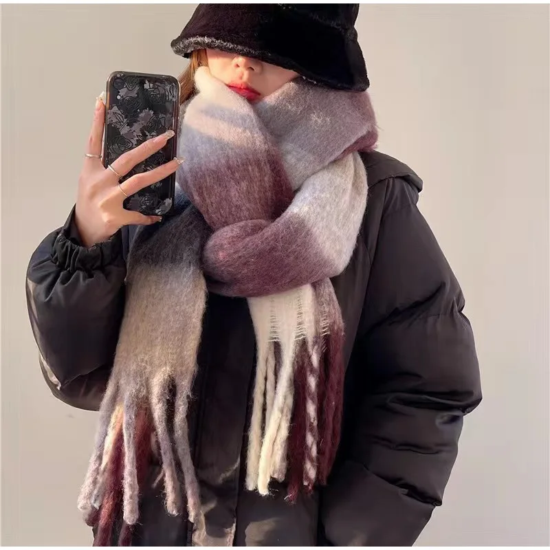 Winter Schal Kariert Mit Fransen Vintage Dicker Warmer Schal_voghion.com