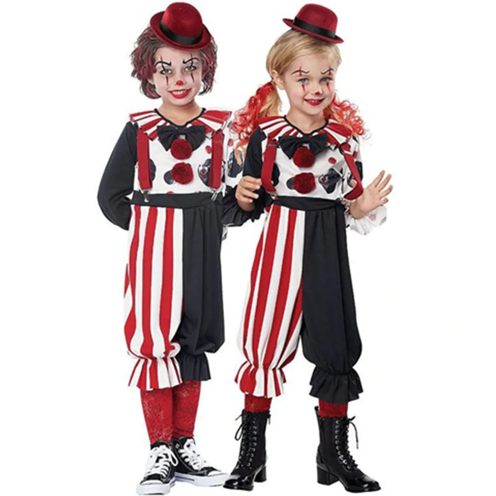 

Halloween Costume Boys Girls Horrifying Circus Clown Monster Ghost Costume Ugly Criminal Jester Fancy Dress Up for Kids Children