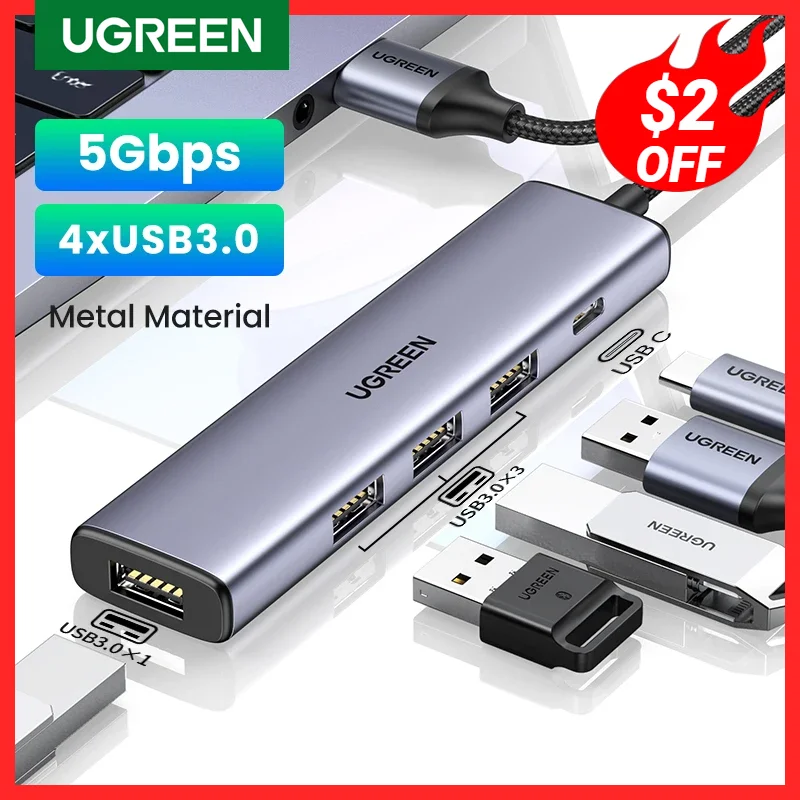 Ugreen HUB USB Type C splitter - 4x USB 3.2 Gen 1 silver (CM473 20841) -  B2B wholesaler.hurtel.com